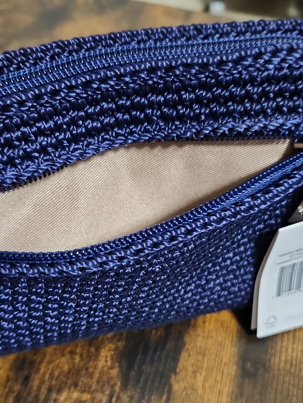 The Sak Navy Crochet Wristlet with Silver Logo Charm, NWT
